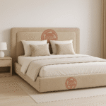 King Bed – Beige Velvet